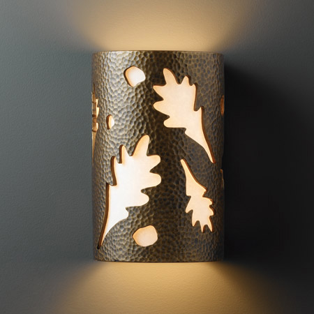 Justice Design CER-7465-HMBR Ambiance Small Oak Leaves Wall Sconce