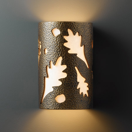 Justice Design CER-7475W-HMBR Ambiance Large Oak Leaves Outdoor Wall Sconce