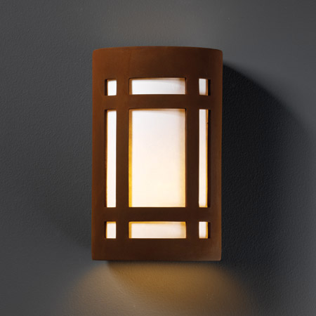 Justice Design CER-7485W-RRST Ambiance Small Craftsman Window Outdoor Wall Sconce