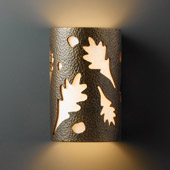 Casual Ambiance Small Oak Leaves Wall Sconce - Justice Design CER-7465-HMBR