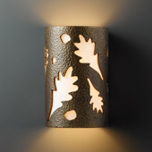 Casual Ambiance Small Oak Leaves Outdoor Wall Sconce - Justice Design CER-7465W-HMBR