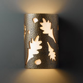 Casual Ambiance Large Oak Leaves Outdoor Wall Sconce - Justice Design CER-7475W-HMBR