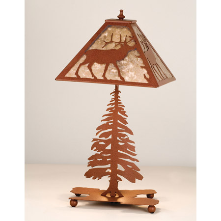 Meyda 15300 Elk and Pine Tree Mica Table Lamp