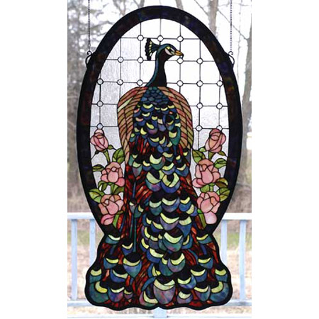 Meyda 67135 Tiffany Oval Peacock Stained Glass Window