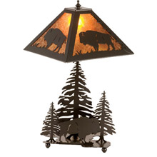 Meyda 15380 Buffalo and Pine Trees Mica Table Lamp
