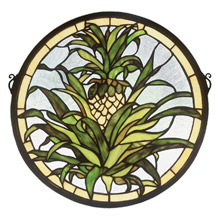 Meyda 48550 Tiffany Welcome Pineapple Medallion Stained Glass Window