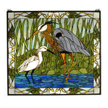Meyda 62955 Tiffany Blue Heron & Snowy Egret Stained Glass Window