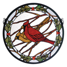 Meyda 65289 Tiffany Cardinals & Holly Stained Glass Window