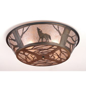 Rustic Northwoods Wolf On The Loose Flush Mount Ceiling Fixture - Meyda 10010