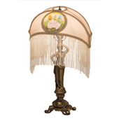Reverse Painted 20"H Roses Fabric with Fringe Table Lamp - Meyda 189219