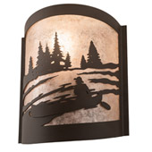 Rustic Canoe At Lake 10" Wide Right Wall Sconce - Meyda 200795