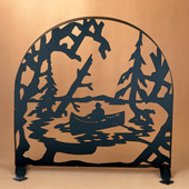 Rustic Canoe At Lake Arched Fireplace Screen - Meyda 22387