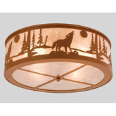 Rustic Northwoods Wolf On The Loose Flush Mount Ceiling Fixture - Meyda 26987