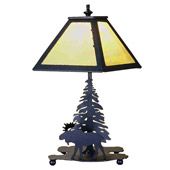 Rustic Pine Tree and Moose Table Lamp - Meyda Tiffany 32467