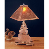 Rustic Pine Tree and Black Bear Mica Table Lamp - Meyda Tiffany 32502