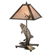 Rustic Leaping Trout 21"H Table Lamp - Meyda 32531