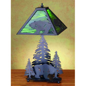 Rustic Pine Tree and Grizzly Bear Table Lamp - Meyda Tiffany 32544