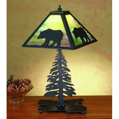 Rustic Pine Tree and Black Bear Table Lamp - Meyda Tiffany 32552
