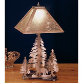 Rustic Pine Tree and Wolf Mica Table Lamp - Meyda Tiffany 32593