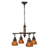 Craftsman/Mission Bungalow Frosted Amber Four Light Chandelier - Meyda 50363