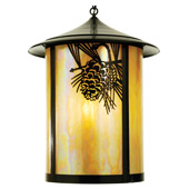Rustic Fulton Winter Pine Lantern Pendant - Meyda 67962