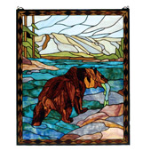 Rustic Catch of the Grizzly Stained Glass Window - Meyda Tiffany 72934