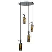 Casual Tuscan Vineyard Etched Four Bottle Shower Multi Pendant Ceiling Fixture - Meyda 99824