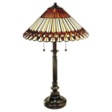 Paul Sahlin Tiffany 1580 Red Bordered Peacock Table Lamp